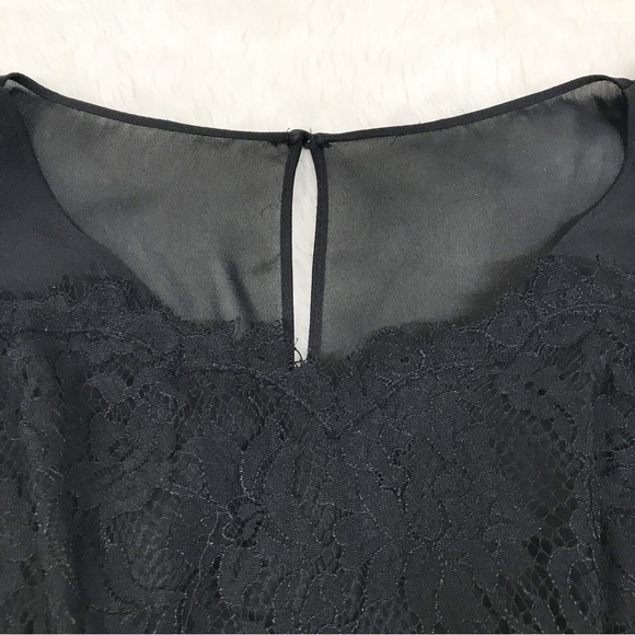 WHBM Black Lace Fitted‎ Dress Cap Sleeve Sheer Sheath Cocktail Dress Size 0 - Picture 4 of 12